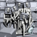 Nell'immagine si vuol sottolineare come la televisione pò condizionare le persone verso un unico pensiero. Qui si vede una intera famigliola che si è immedesimata sul pensioero indotto dal suddetto mezzo di comunicazione